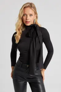 Cool & Sexy Women Black with bow Blouse - Image 3