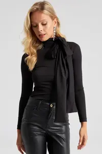 Cool & Sexy Women Black with bow Blouse - Image 4