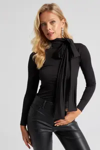 Cool & Sexy Women Black with bow Blouse - Image 5