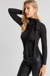Cool & Sexy Women Black with bow Blouse - Image 6
