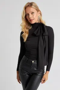 Cool & Sexy Women Black with bow Blouse - Image 8