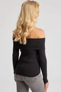 Cool & Sexy Women Black Madonna Collar Blouse - Image 2