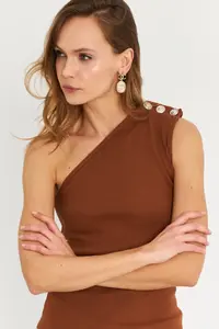 Cool & Sexy Women's Brown Button Detailed Camisole Blouse