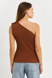 Cool & Sexy Women's Brown Button Detailed Camisole Blouse - Image 2