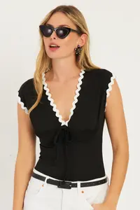 Cool & Sexy Women Black Piped Blouse - Image 2