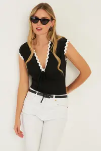 Cool & Sexy Women Black Piped Blouse - Image 5