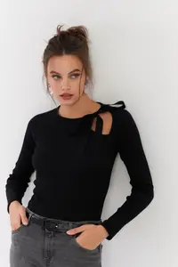 Cool & Sexy Women Black Boyun tied up Camisole Blouse - Image 2