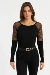 Cool & Sexy Women Black Tulle Detailed Camisole Blouse - Image 2