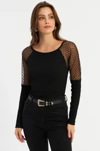 Cool & Sexy Women Black Tulle Detailed Camisole Blouse - Image 3