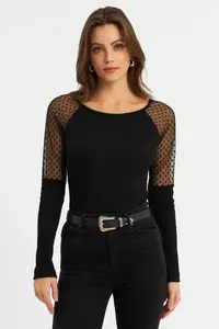 Cool & Sexy Women Black Tulle Detailed Camisole Blouse - Image 4