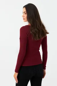 Cool & Sexy Women Burgundy Button with accessories Camisole Blouse - Image 2
