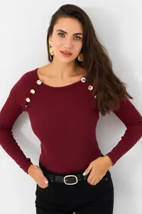 Cool & Sexy Women Burgundy Button with accessories Camisole Blouse - Image 4