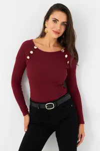 Cool & Sexy Women Burgundy Button with accessories Camisole Blouse - Image 6