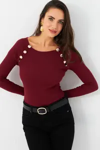 Cool & Sexy Women Burgundy Button with accessories Camisole Blouse - Image 7