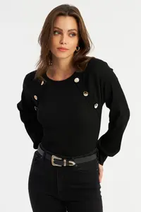 Cool & Sexy Women Black Button with accessories Camisole Blouse