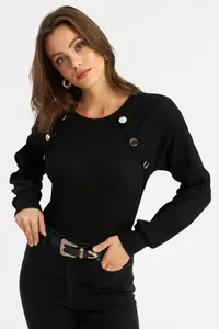 Cool & Sexy Women Black Button with accessories Camisole Blouse - Image 2