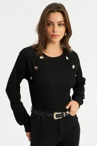 Cool & Sexy Women Black Button with accessories Camisole Blouse - Image 3