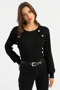 Cool & Sexy Women Black Button with accessories Camisole Blouse - Image 4