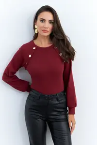 Cool & Sexy Women Burgundy Button with accessories Camisole Blouse - Image 2