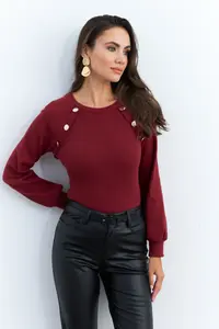 Cool & Sexy Women Burgundy Button with accessories Camisole Blouse - Image 3