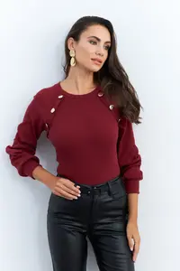 Cool & Sexy Women Burgundy Button with accessories Camisole Blouse - Image 4