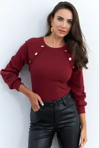 Cool & Sexy Women Burgundy Button with accessories Camisole Blouse - Image 6