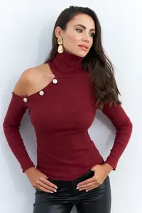 Cool & Sexy Women's Burgundy One Shoulder Open Camisole Fisherman Blouse