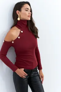 Cool & Sexy Women's Burgundy One Shoulder Open Camisole Fisherman Blouse - Image 4