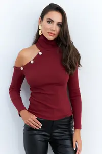 Cool & Sexy Women's Burgundy One Shoulder Open Camisole Fisherman Blouse - Image 6