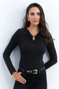 Cool & Sexy Women Anthracite with accessories Blouse - Image 2