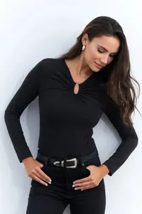 Cool & Sexy Women Anthracite with accessories Blouse - Image 3