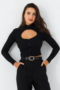 Cool & Sexy Women Black Front Window Camisole Blouse