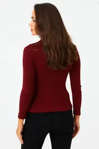 Cool & Sexy Women Burgundy snaps Camisole Blouse - Image 2