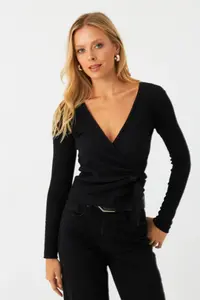 Cool & Sexy Women's Black Front Drawstrable Double Breasted Camisole Blouse - Image 2