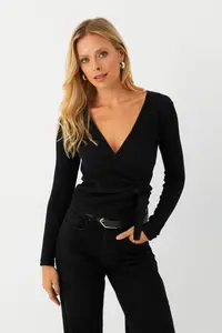 Cool & Sexy Women's Black Front Drawstrable Double Breasted Camisole Blouse - Image 3
