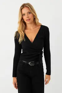 Cool & Sexy Women's Black Front Drawstrable Double Breasted Camisole Blouse - Image 5