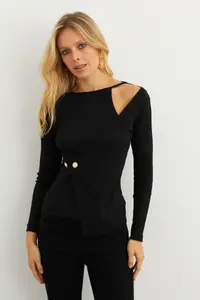 Cool & Sexy Women Black Button Detailed Double breasted Blouse - Image 2