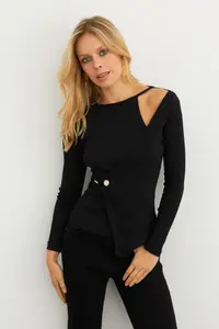 Cool & Sexy Women Black Button Detailed Double breasted Blouse - Image 4