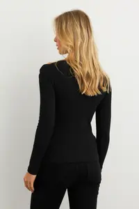 Cool & Sexy Women Black Button Detailed Double breasted Blouse - Image 5