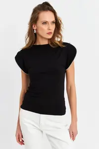Cool & Sexy Women Black Shoulders Zippered Blouse - Image 3