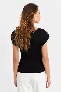 Cool & Sexy Women Black Shoulders Zippered Blouse - Image 4
