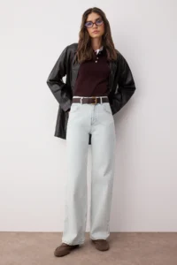 TRENDYOLMİLLA Mavi High Waist Wide Leg Wide Leg 100% Cotton Non-Stretch jeans