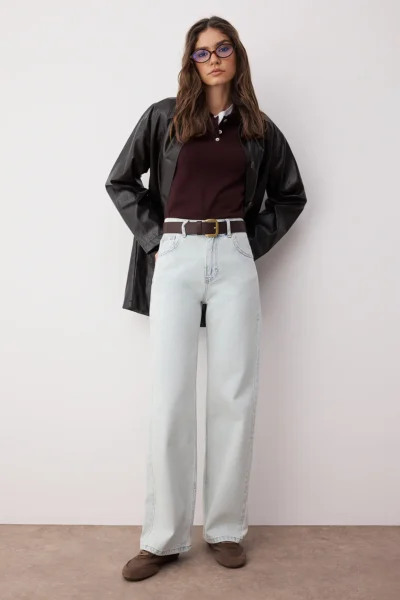 TRENDYOLMİLLA Mavi High Waist Wide Leg Wide Leg 100% Cotton Non-Stretch jeans
