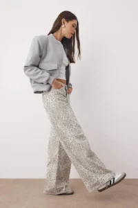 TRENDYOLMİLLA Multicolored Regular Waist Plaid Patterned Wide Leg Wide Leg 100% Cotton Non-Stretch jeans - Image 2