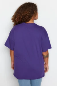 Trendyol Curve Purple Wide Pattern Crew Neck Printed 100% Cotton Knitting T-Shirt - Image 6