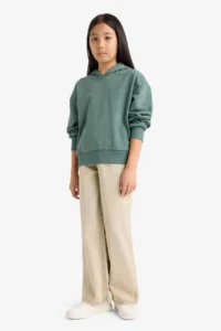 DeFacto Girl's Relax Fit Hooded Basic Plain Sweatshirt - Image 2