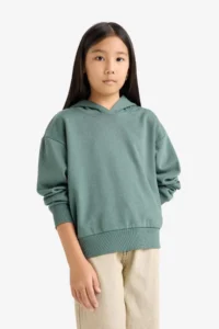 DeFacto Girl's Relax Fit Hooded Basic Plain Sweatshirt - Image 3