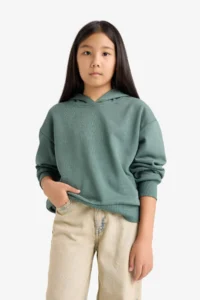 DeFacto Girl's Relax Fit Hooded Basic Plain Sweatshirt - Image 4
