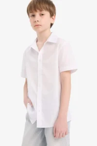 DeFacto Polo Collar Cotton Short Sleeve School Shirt for Boys - Image 3