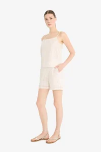 DeFacto Afra x High Waist Pocket Straight Leg Striped Shorts - Image 2